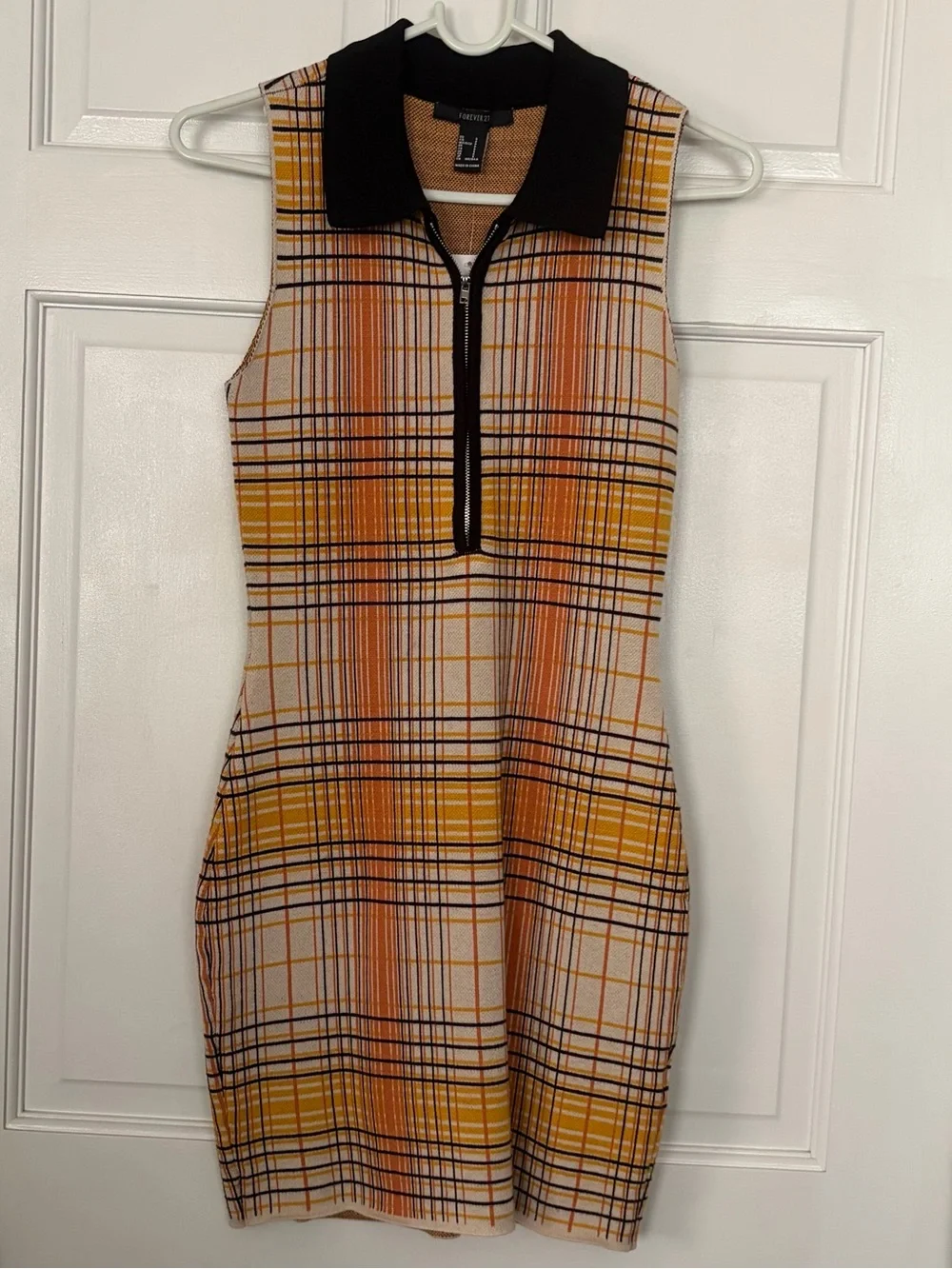 Sleeveless Plaid Polo Dress in Mustard/Black - Picture 1 of 4